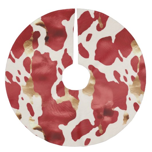 Cream Red Gold Western Cowhide Howdy Polyester Weihnachtsbaumdecke (Vorderseite)