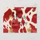 Cream Red Gold Western Cowhide Howdy Postkarte (Vorderseite)