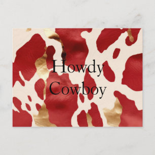 Cream Red Gold Western Cowhide Howdy Postkarte