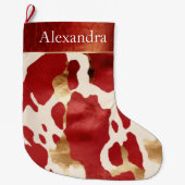 Cream Red Gold Western Cowhide Name Großer Weihnachtsstrumpf (Vorderseite)
