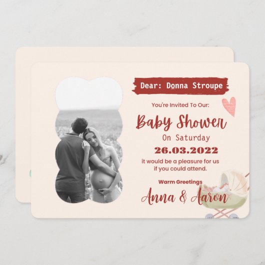 Cream Red Green Moderne farbenfrohe Babydusche Einladung (Vorne/Hinten)