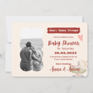 Cream Red Green Moderne farbenfrohe Babydusche Einladung