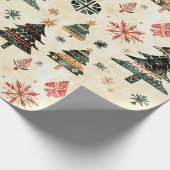 Cream Red Green Western Weihnachtsbaumen Geschenkpapier (Ecke)