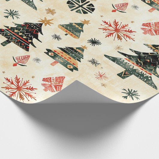 Cream Red Green Western Weihnachtsbaumen Geschenkpapier (Ecke)