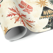 Cream Red Green Western Weihnachtsbaumen Geschenkpapier (Rolleneckpunkt)