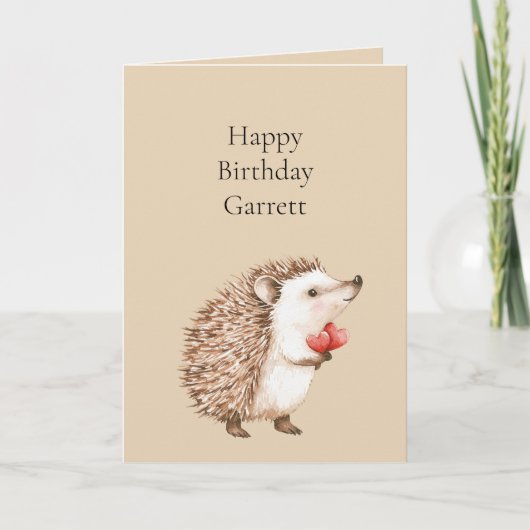 Cream Red Hearts Igel Geburtstag Karte (Vorderseite)