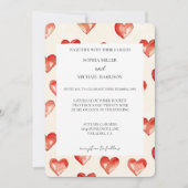 Cream Red Hearts Liebe Hochzeit Einladung (Vorderseite)
