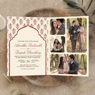 Cream Red Ikat auf einer indischen Hochzeit Einladung