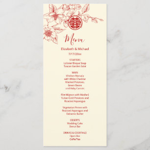 Cream Red Magnolia Chinese Wedding Menu Card Menükarte