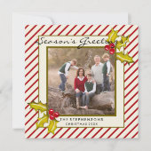Cream Red Peppermint Strip Holly Foto Weihnachten (Vorderseite)