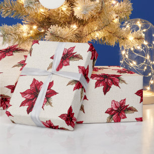 Cream Red Poinsettia Weihnachten Geschenkpapier