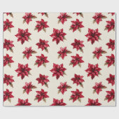 Cream Red Poinsettia Weihnachten Geschenkpapier (Flach)