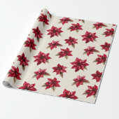 Cream Red Poinsettia Weihnachten Geschenkpapier (Ungerollt)