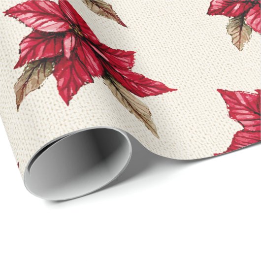 Cream Red Poinsettia Weihnachten Geschenkpapier (Rolleneckpunkt)