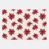 Cream Red Poinsettia Weihnachten Geschenkpapier Set (Vorderseite)