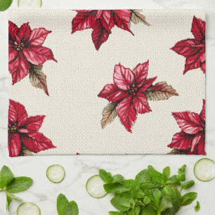 Cream Red Poinsettia Weihnachten Geschirrtuch