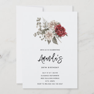 Cream & Red Rose Boho Blumenstrauß Geburtstag Einladung