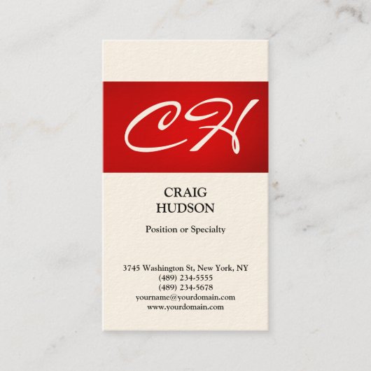 Cream Red Strip Monogram Modern Business Card Visitenkarte (Vorderseite)