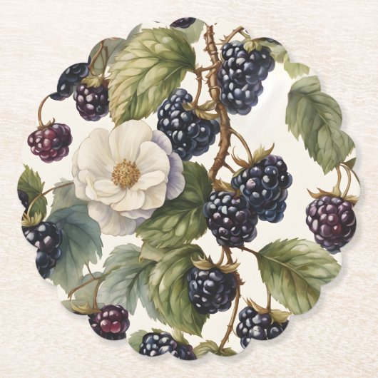 Cream Regal Elegance BlackBerry & Blooms Untersetzer (Vorderseite)