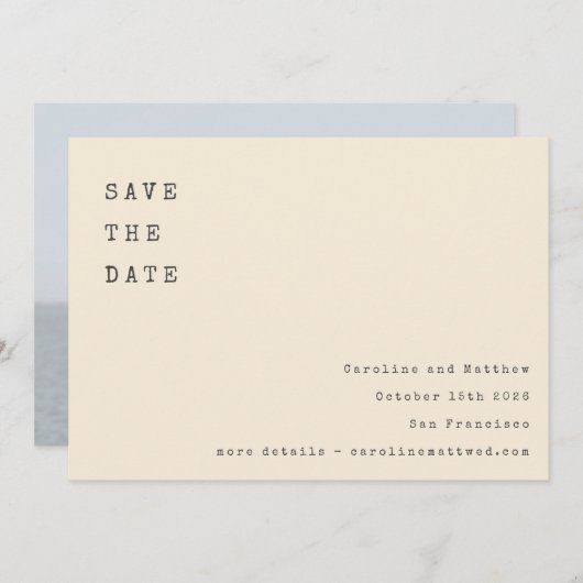 Cream Retro Schreibmaschine Schriftart Hochzeit Fo Save The Date (Vorne/Hinten)