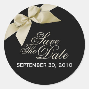Cream Ribbon Save the Date Hochzeitserklärung Runder Aufkleber