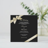 Cream Ribbon Wedding Ankündigung 2 (Stehend Vorderseite)