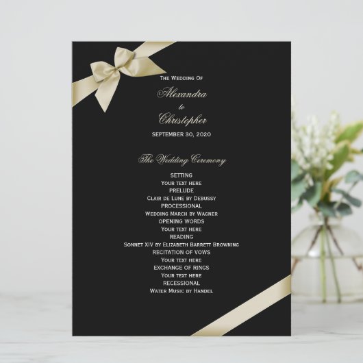 Cream Ribbon Wedding Program Programm (Stehend Vorderseite)