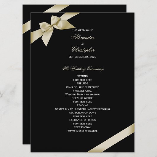 Cream Ribbon Wedding Program Programm (Vorne/Hinten)