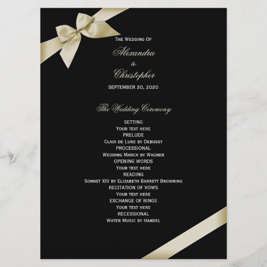 Cream Ribbon Wedding Program Programm (Vorderseite)