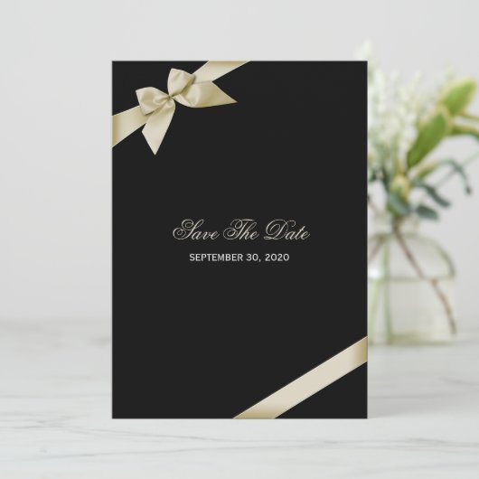 Cream Ribbon Wedding Save the Date (Stehend Vorderseite)