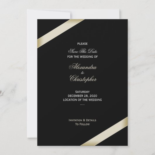 Cream Ribbon Wedding Save the Date (Rückseite)