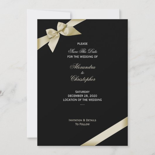 Cream Ribbon Wedding Save the Date 2 (Vorderseite)
