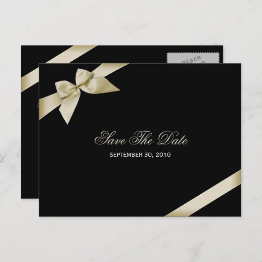 Cream Ribbon Wedding Save the Date 3 Ankündigungspostkarte (Vorne/Hinten)