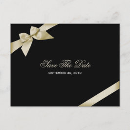 Cream Ribbon Wedding Save the Date 3 Ankündigungspostkarte
