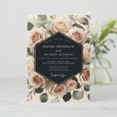 Cream Rose Botanical Romance Wedding Einladung (Stehend Vorderseite)