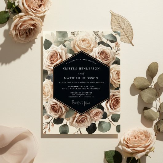 Cream Rose Botanical Romance Wedding Einladung