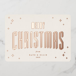 Cream+Rose Gold Frohe Weihnachts Retro Stars flach Folien Feiertagskarte