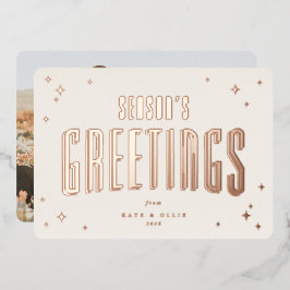 Cream+Rose Gold Season's Greetings and Stars Foto Folien Feiertagskarte