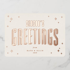 Cream+Rose Gold Season's Greetings Retro Stars Folien Feiertagskarte