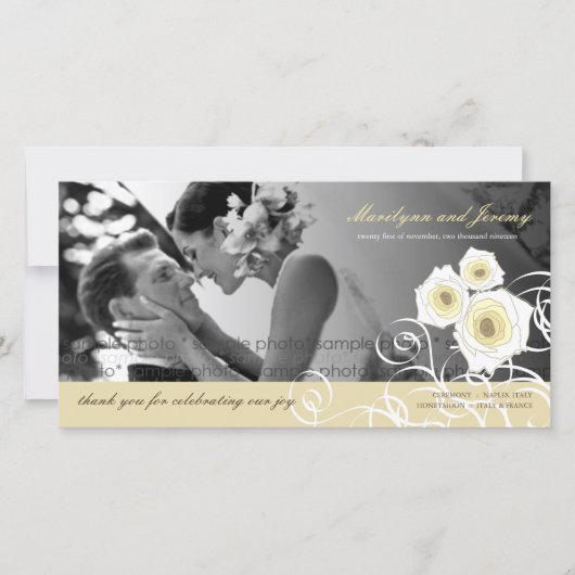 Cream Rose Wirbel Hochzeit Danke Fotokarte (Vorderseite)