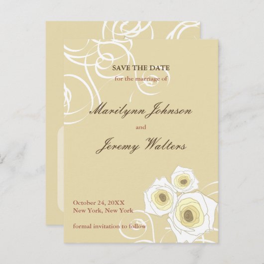 Cream Rose Wirbel Romantische Hochzeit speichern d Ankündigungspostkarte (Vorne/Hinten)