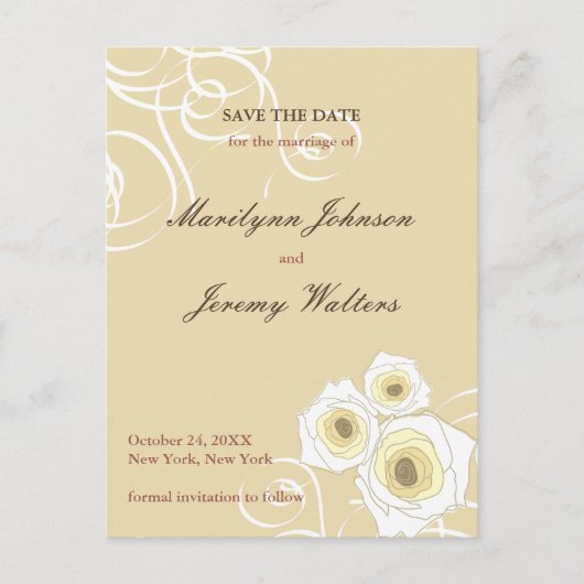 Cream Rose Wirbel Romantische Hochzeit speichern d Ankündigungspostkarte (Vorderseite)