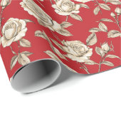 Cream Roses on Red Toile De Jouy Geschenkpapier (Rolleneckpunkt)