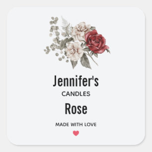 Cream & Rote Rose Blume Bouquet - Candle Business Quadratischer Aufkleber