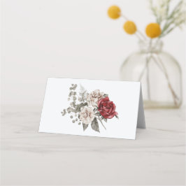 Cream & Rote Rose Boho Blume Bouquet Platzkarte