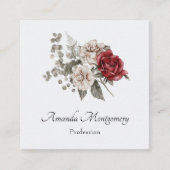 Cream & Rote Rose Boho Blume Bouquet Quadratische Visitenkarte (Vorderseite)