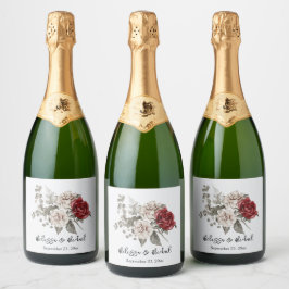 Cream & Rote Rose Boho Blume Bouquet Wedding Schaumweinetikett