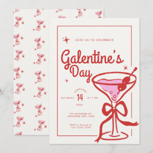 Cream Roter Schleife Cocktail Galentine’s Day-Einl Einladung