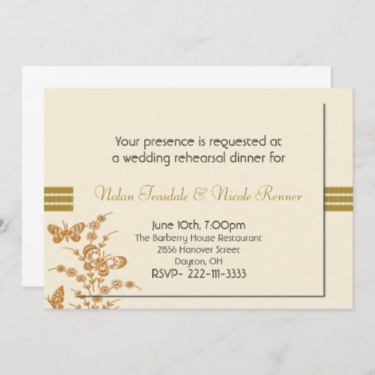Cream & Rust Butterfly Probe Abendessen Einladung (Vorne/Hinten)