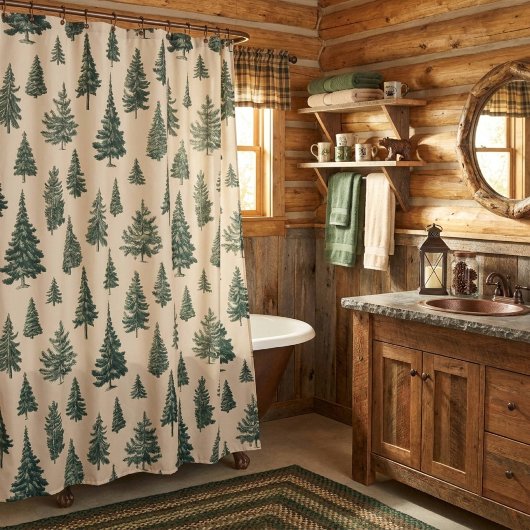 Cream Rustic Forest Tree Duschvorhang